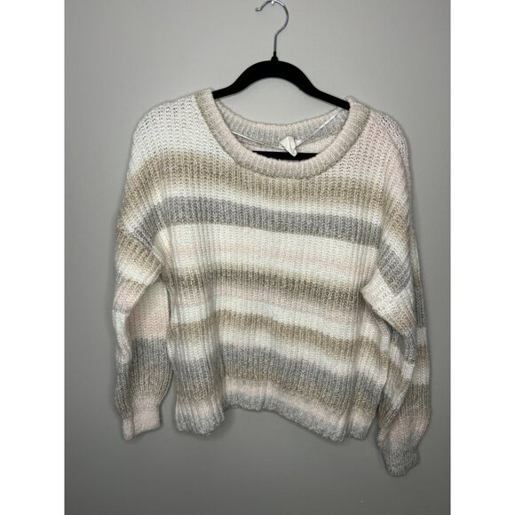 Women's Sweater natural tones with pink stripe Size Large - Picture 1 of 13
